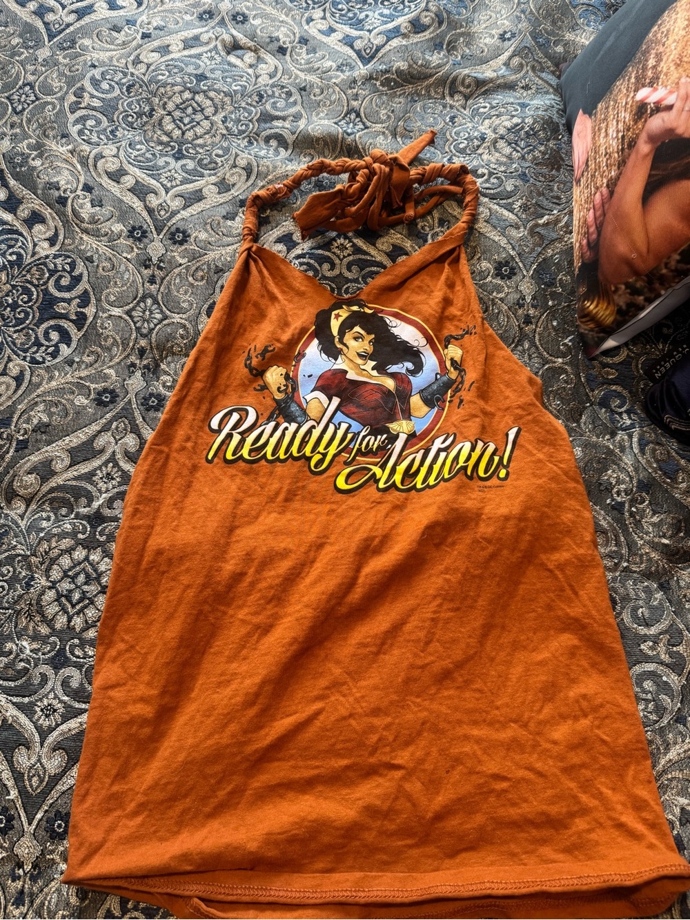 Orange 'Ready for Action!' Graphic Halter Top